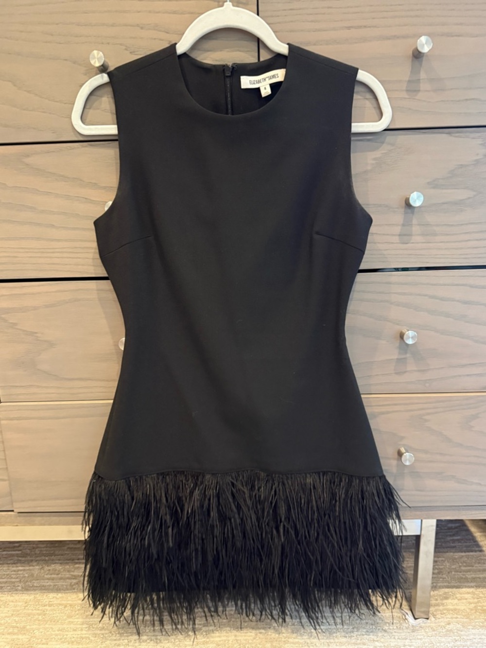Elizabeth & James Black Sleeveless Mini Dress w Ostrich Feather Hem Size 4